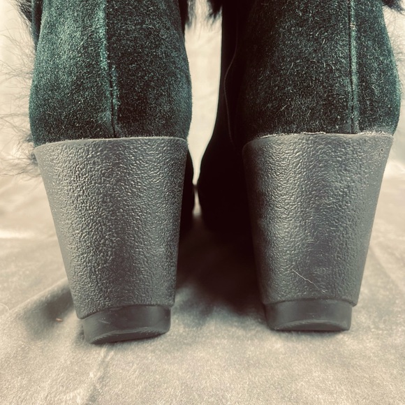 Coach Black Suede Wedge Boots Rabbit Fur Trim Size 11 Sharma Made in Italy🇮🇹 - Picture 5 of 17